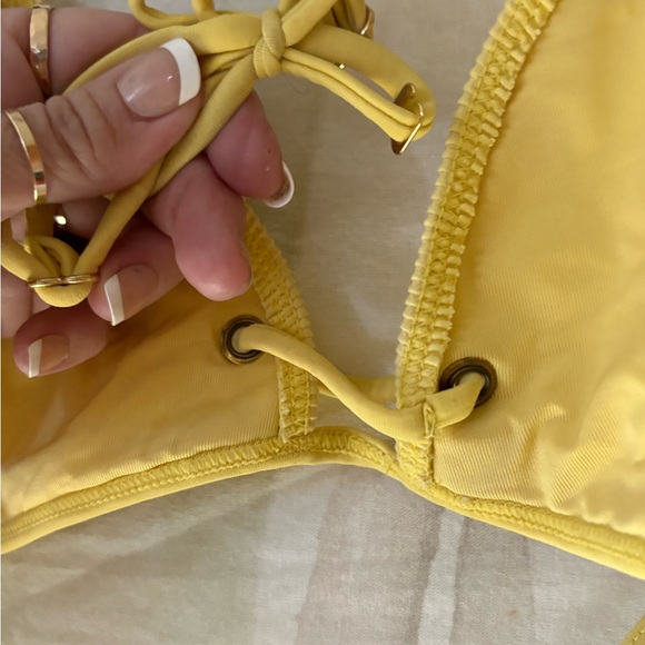 Women’s Yellow Ribbed Triangle Bikini Top - Picture 6 of 10